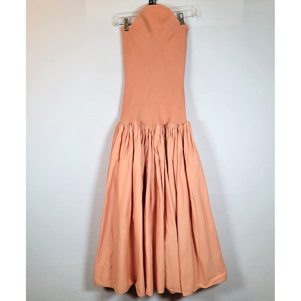 ALEXIS Womens Kamali Orange Knit Strapless Midi Dress Ruffle Skirt Size Small - Picture 1 of 11